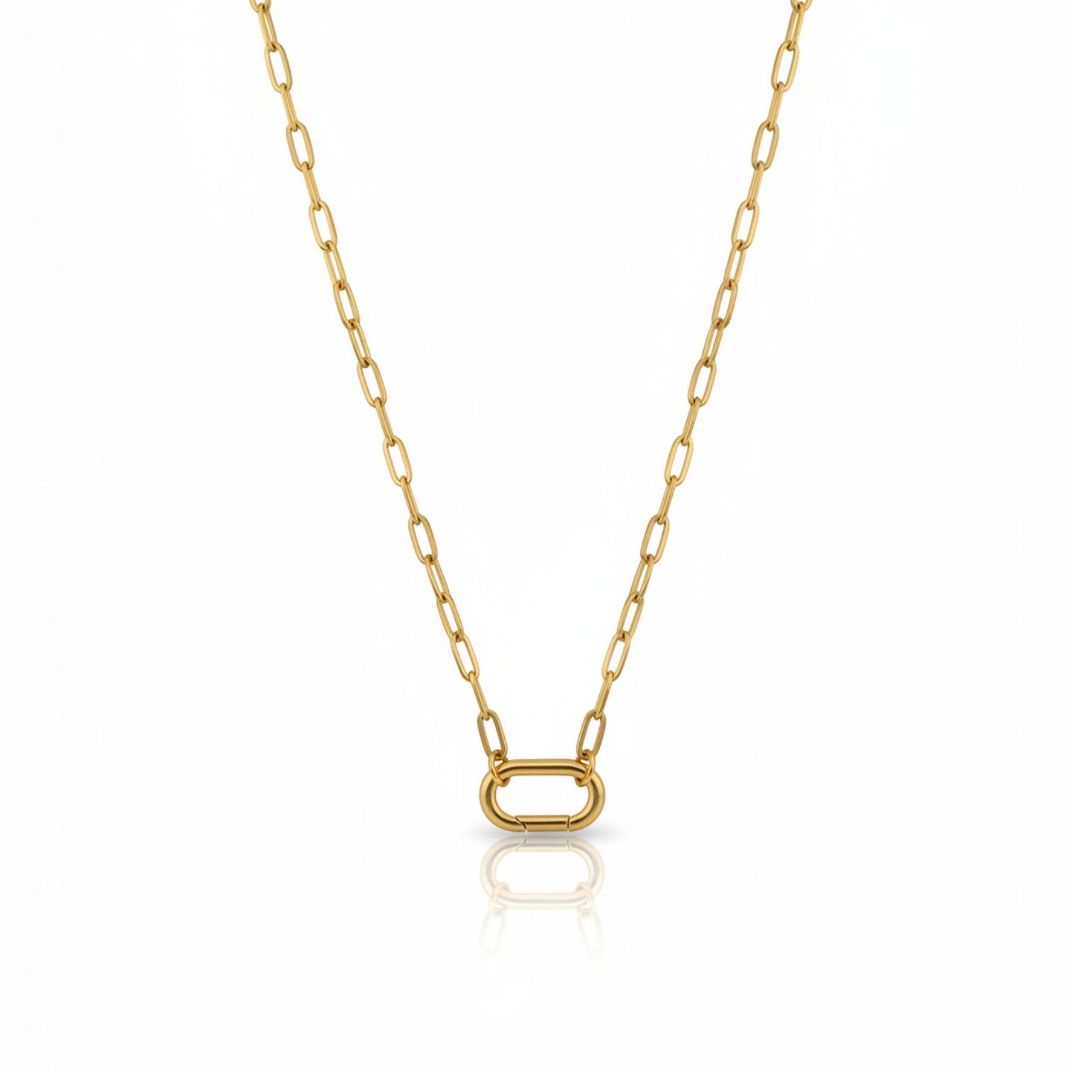 HOUSE OF EVEN Duna gold paperclip chain necklace with a rounded rectangular connector on a white background.